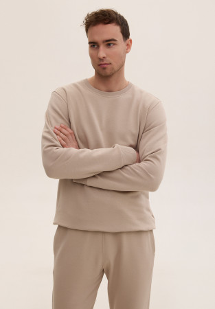 Beige color men's basic three-thread sweatshirt  Beige color men's basic three-thread sweatshirt